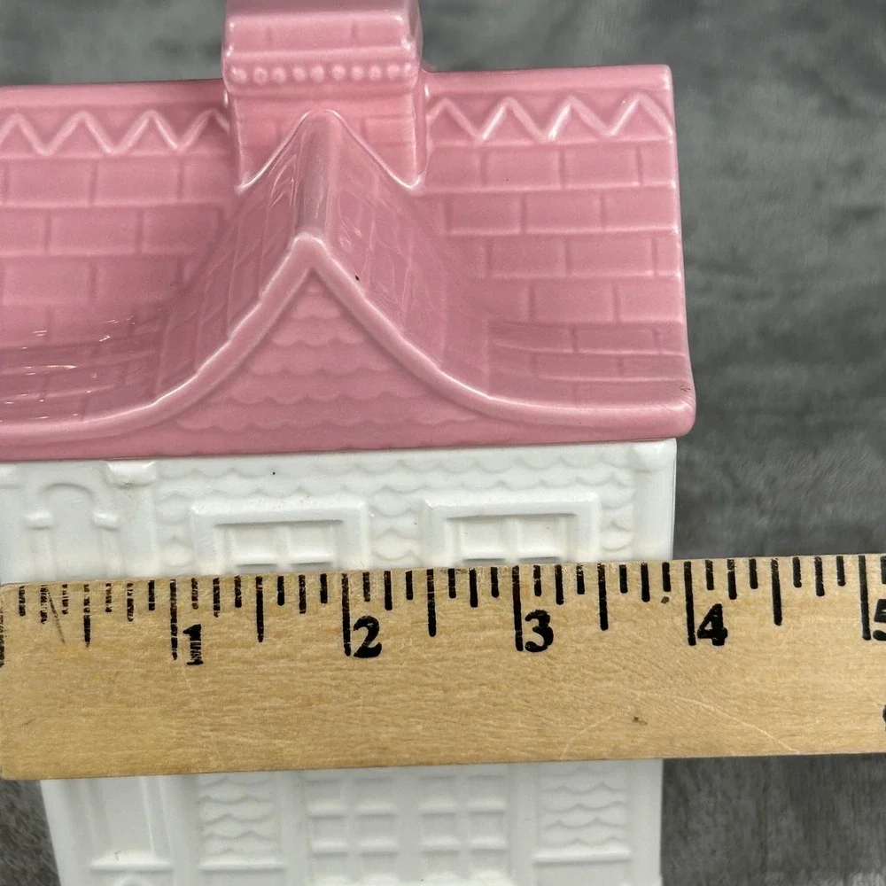 Vintage Ceramic Tea Room House Canister Pink White Victorian Cottagecore Jar